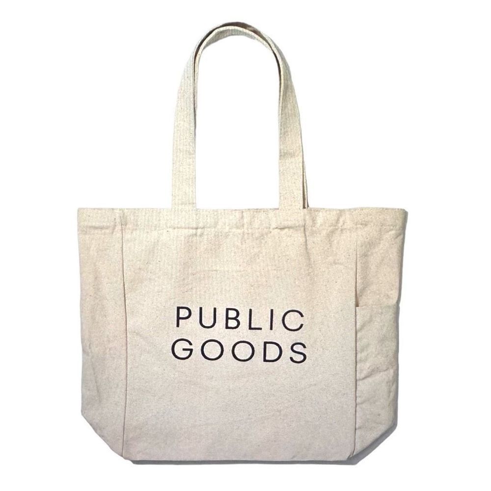 Public Goods Reusable Cotton Tote Bag with Zipper Pocket and Snap Closure